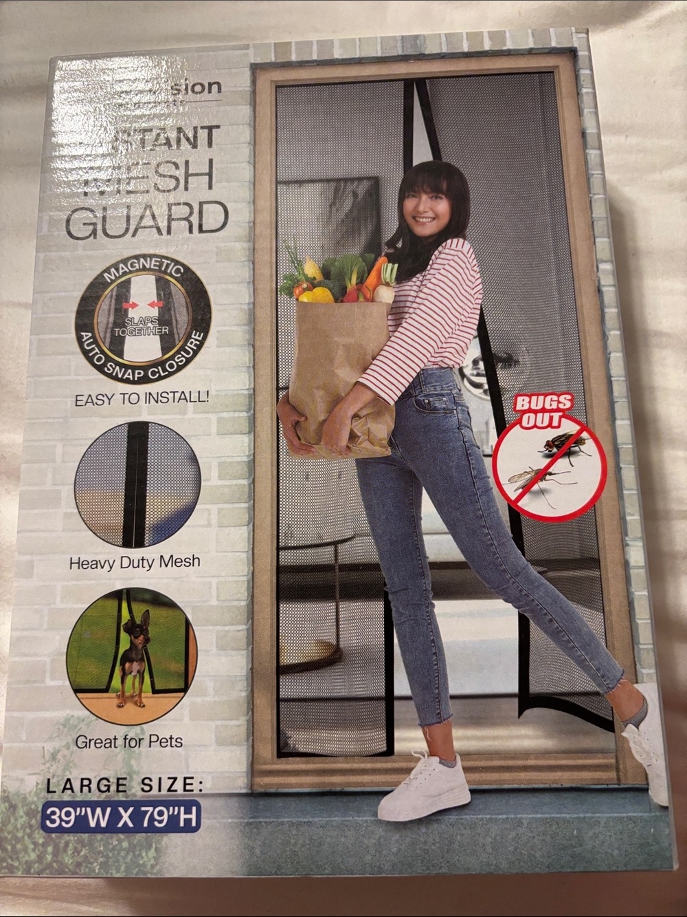 Total Vision Products Instant Mesh Guard Screen Door 39x79 Magnetic Black